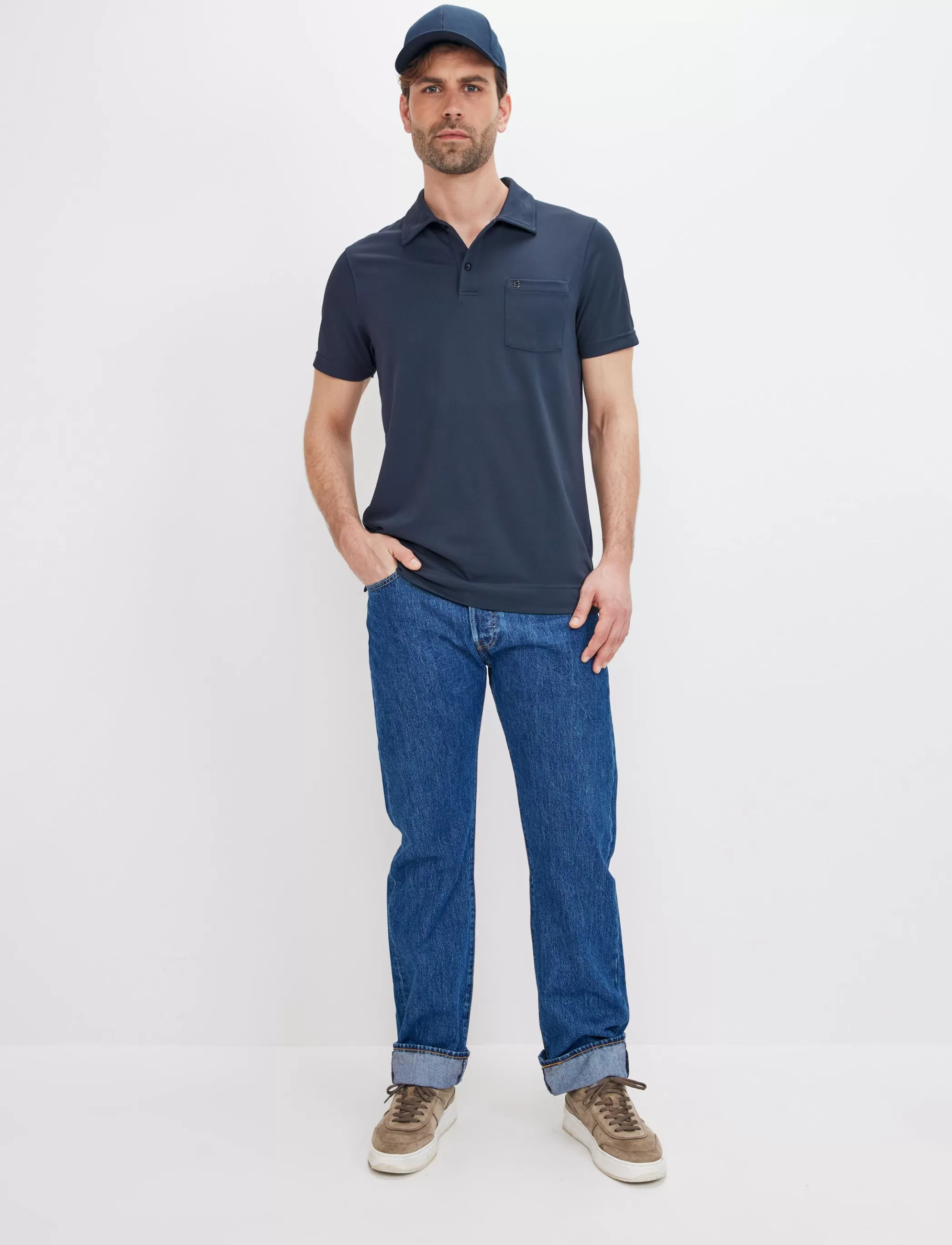 Shop Phase Tech Polo Shirt - Navy Klader